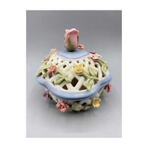 San Francisco Music Box Co Anna‎ Rosa Collection Floral Porcelain Trinket Box